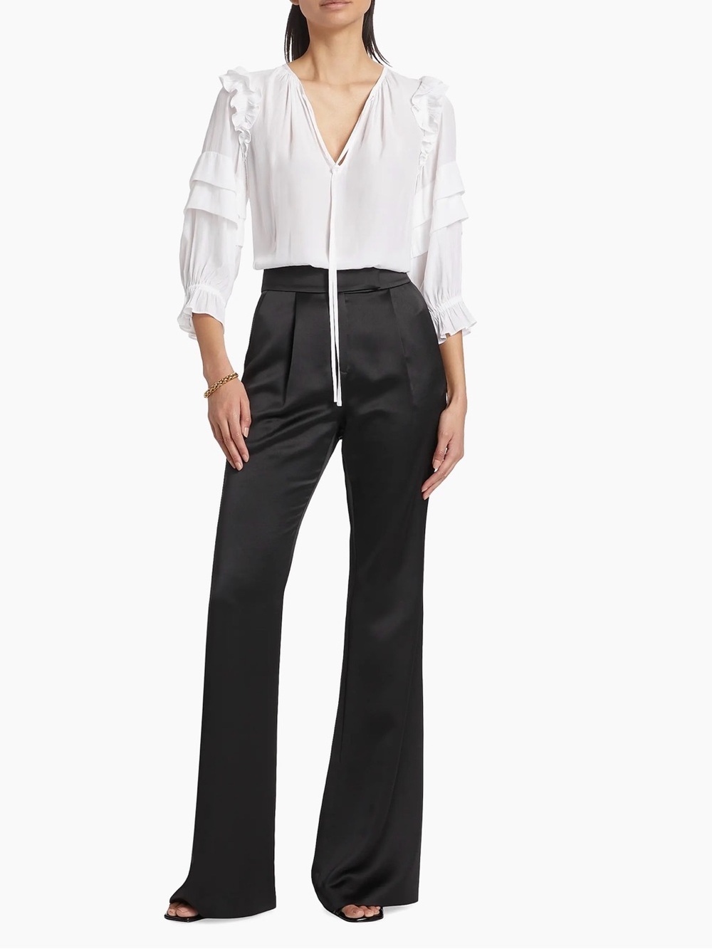Ramy Brook Samira White Ruffle Tie Neck Blouse Estimated Medium - Picture 9 of 12